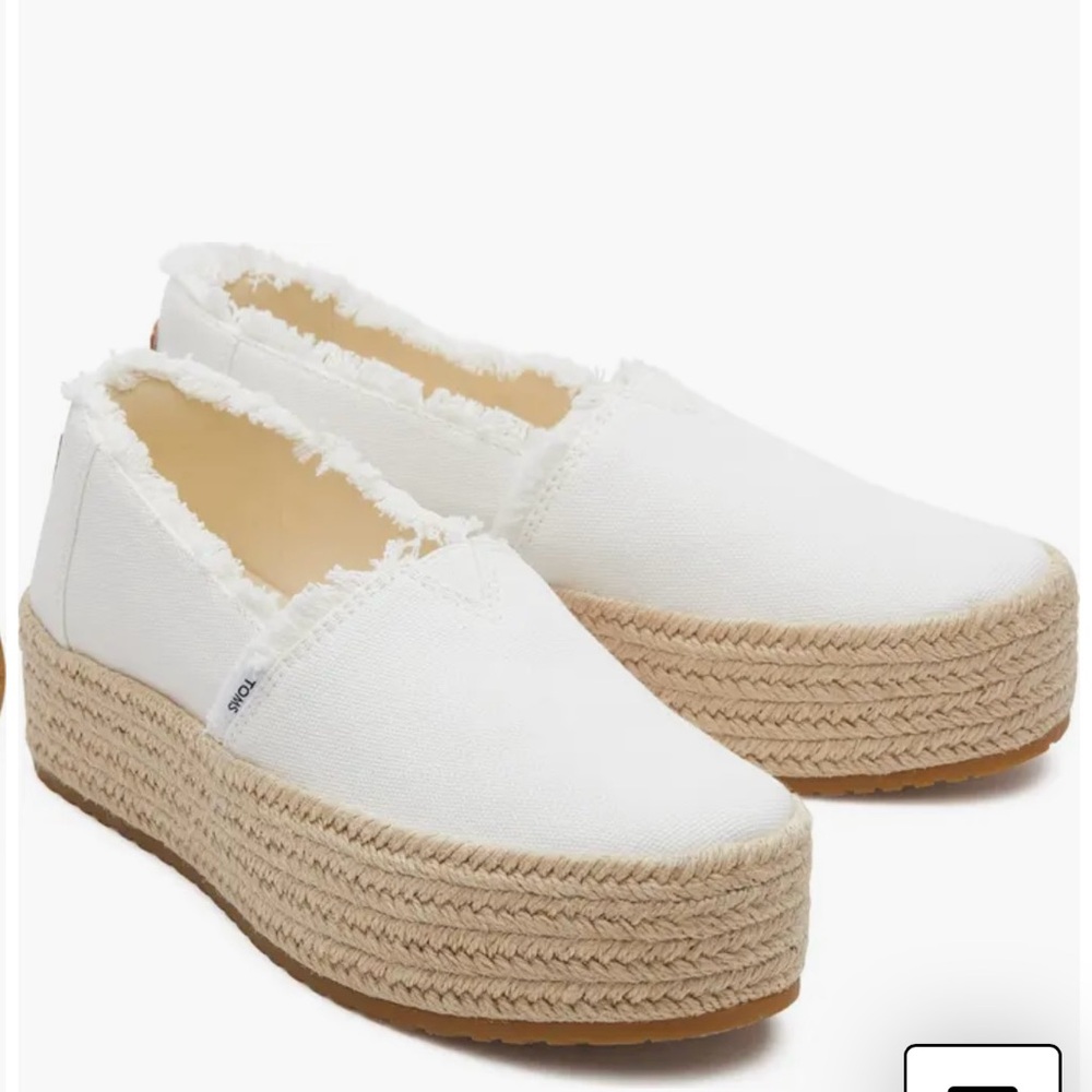 Toms White Espadrille Platform Slip-Ons with Jute Sole